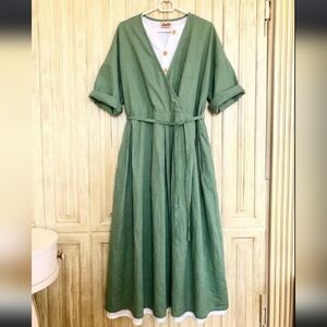 Sage Wrap Midi Dress with Self-Tie Belt